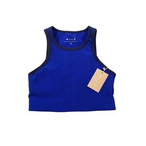 Wilo The Label Blue Ribbed Colorblock Activewear Set Crop Top Leggings M NEW